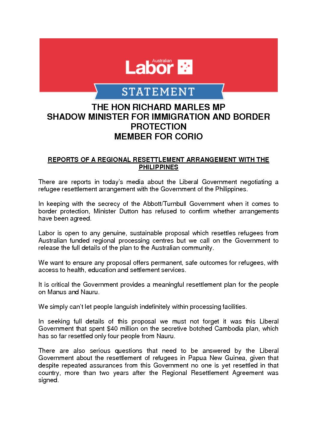 15.10.09 RICHARD MARLES MEDIA RELEASE RESETTLEMENT ARRANGEMENT WITH PHILIPPINES (1)