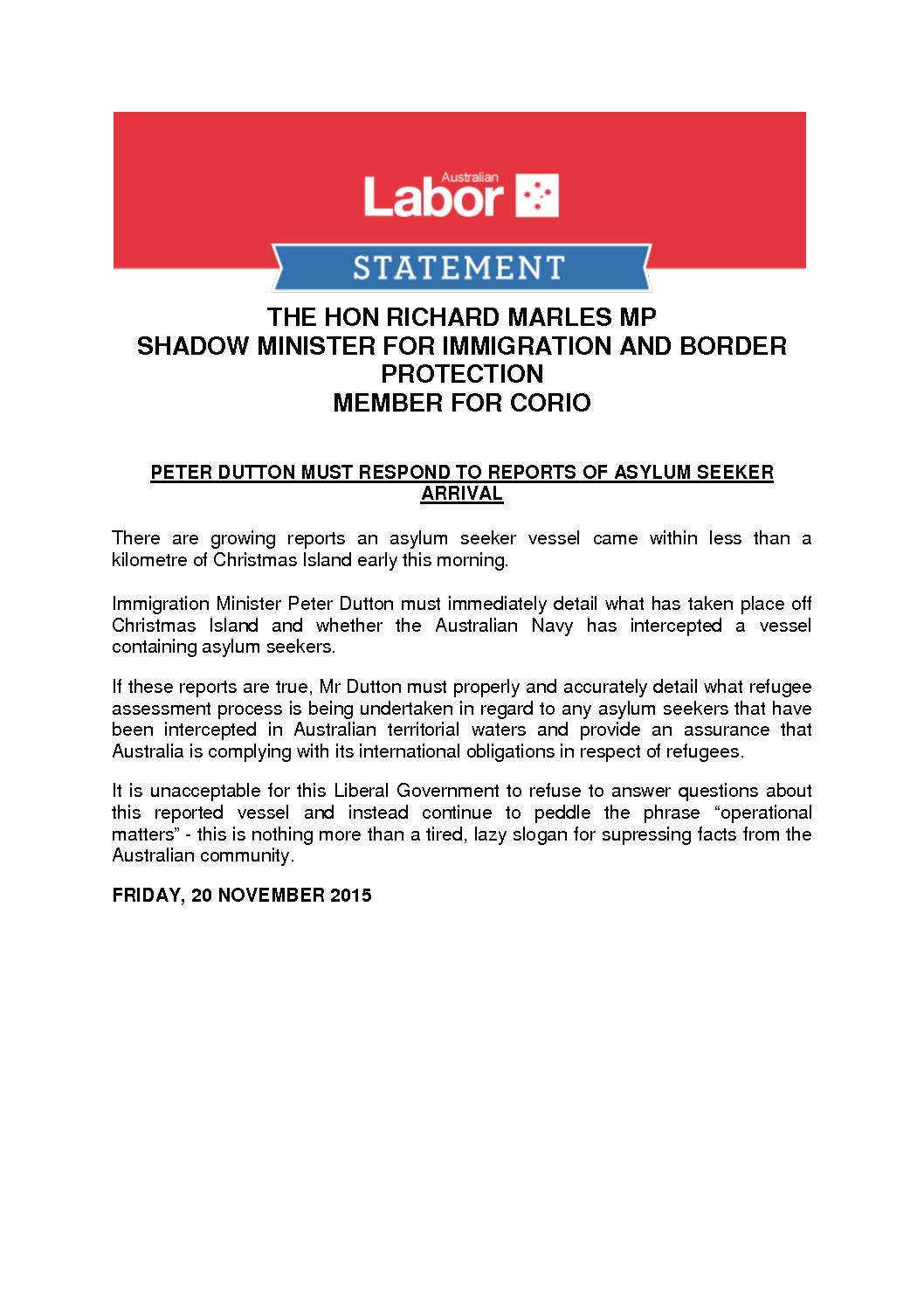 15.11.20 RICHARD MARLES MEDIA RELEASE REPORTS OF ASYLUM SEEKER ARRIVAL (1)