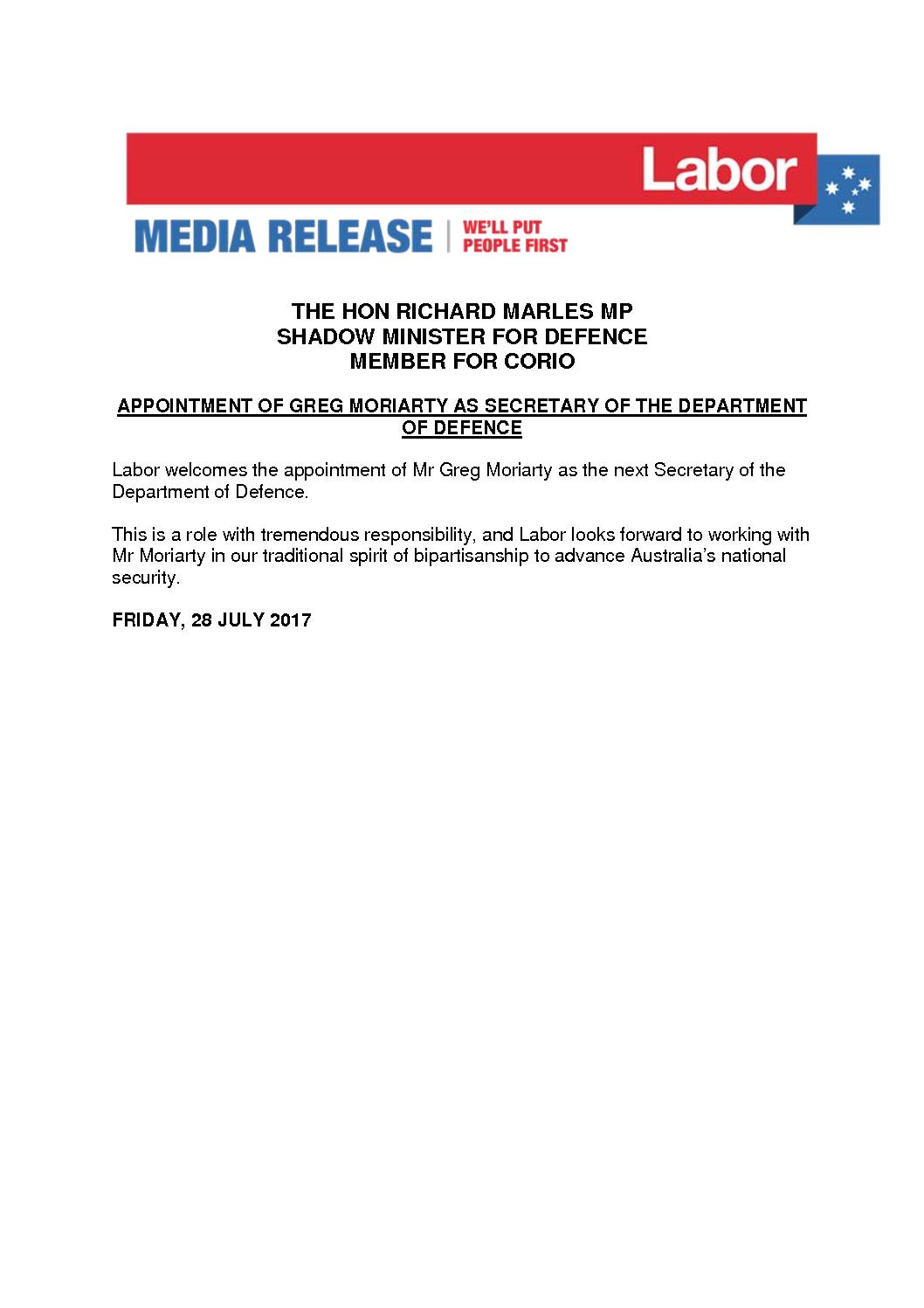 17-07-28-media-release-appt-of-greg-moriarty-as-secretary-of-the-dod