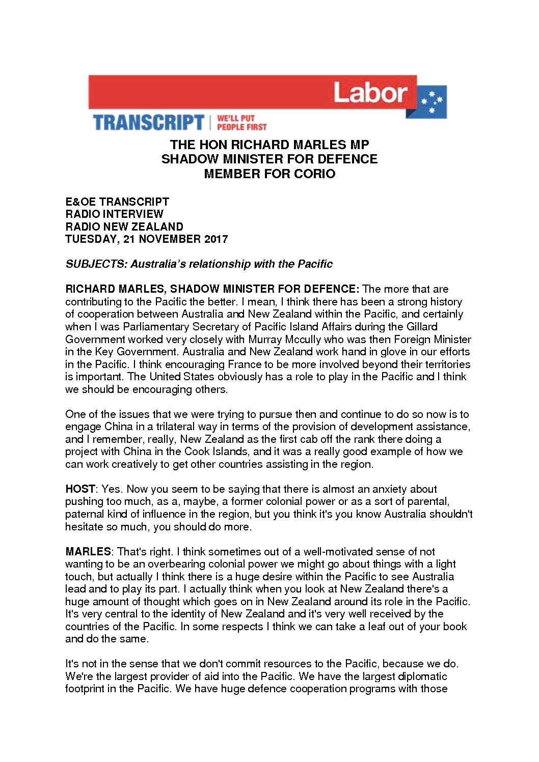 17.11.21 RADIO NEW ZEALAND – TRANSCRIPT