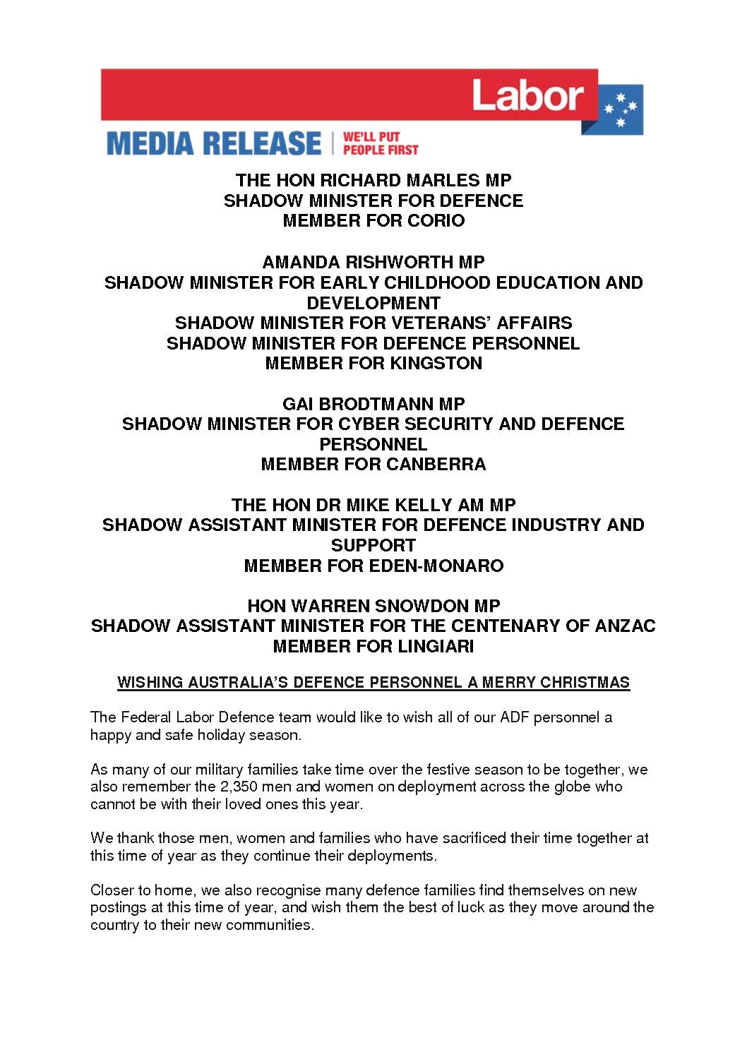17.12.24 WISHING AUSTRALIA’S DEFENCE PERSONNEL A MERRY CHRISTMAS