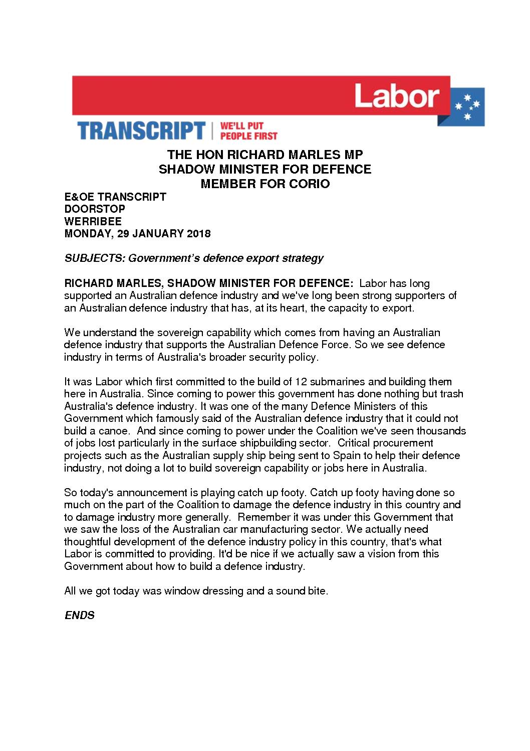 18.01.29 TRANSCRIPT DOORSTOP