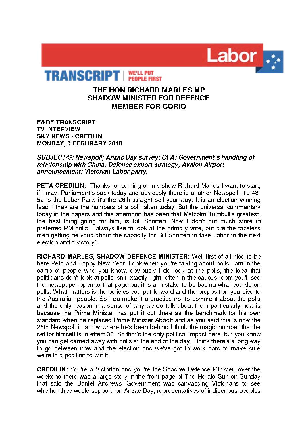 18.02.05 TRANSCRIPT SKY NEWS CREDLIN PROGRAM