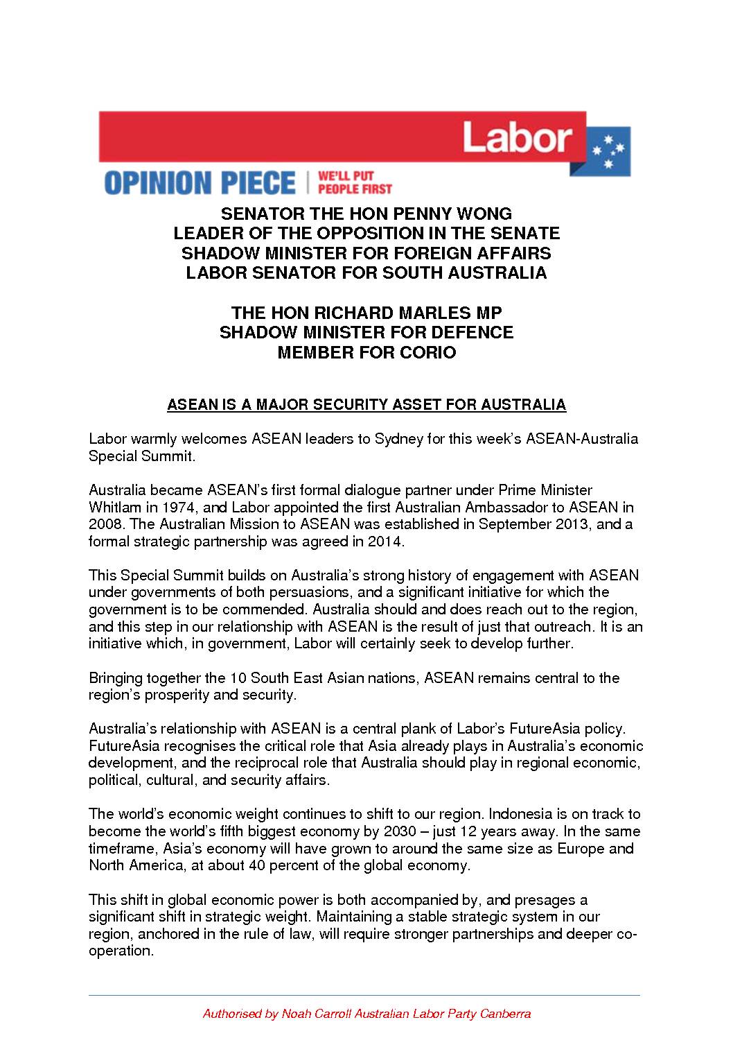 18.03.16 ASEAN IS A MAJOR SECURITY ASSEST FOR AUSTRALIA