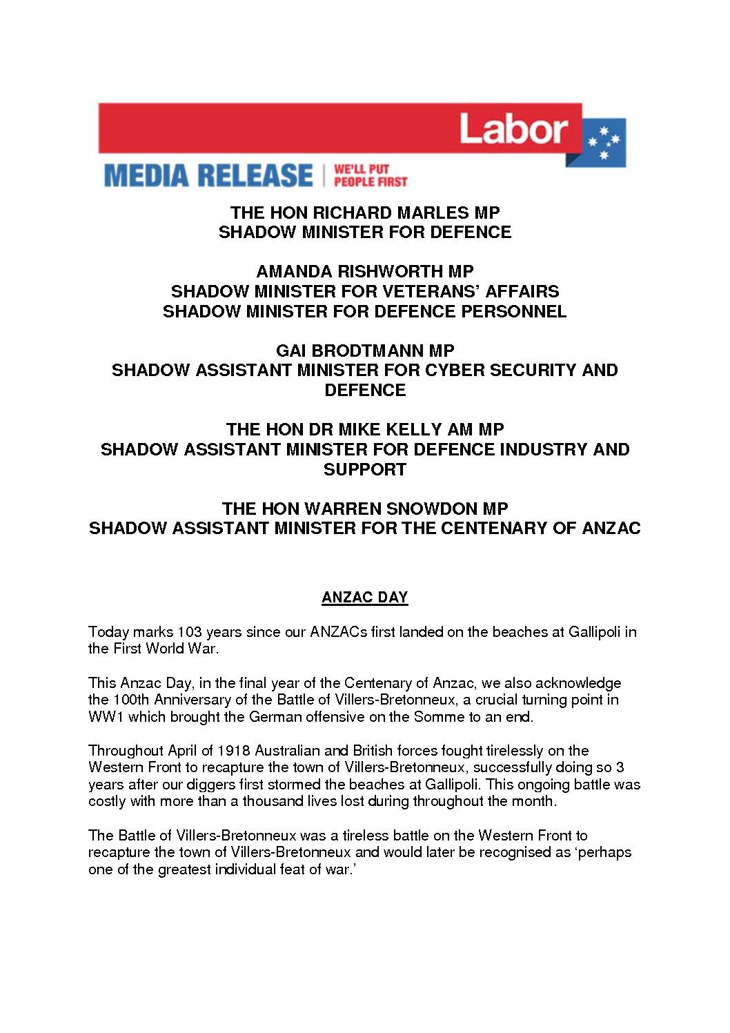 18.04.25 MEDIA RELEASE ANZAC DAY