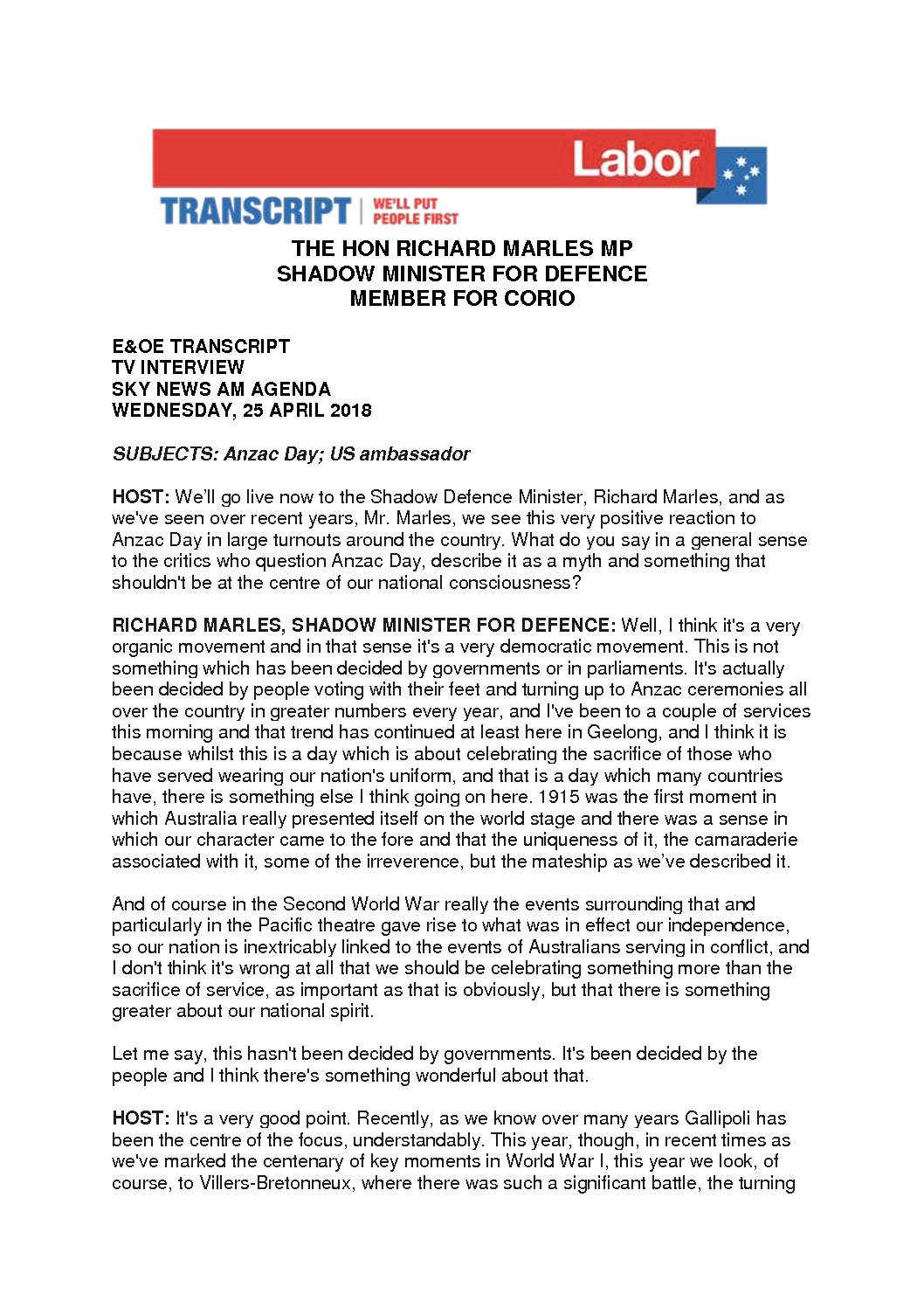 18.04.25 TRANSCRIPT TV INTERVIEW SKY NEWS AM AGENDA