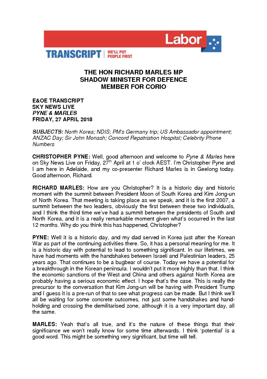 18.04.27 TRANSCRIPT SKY NEWS LIVE PYNE & MARLES