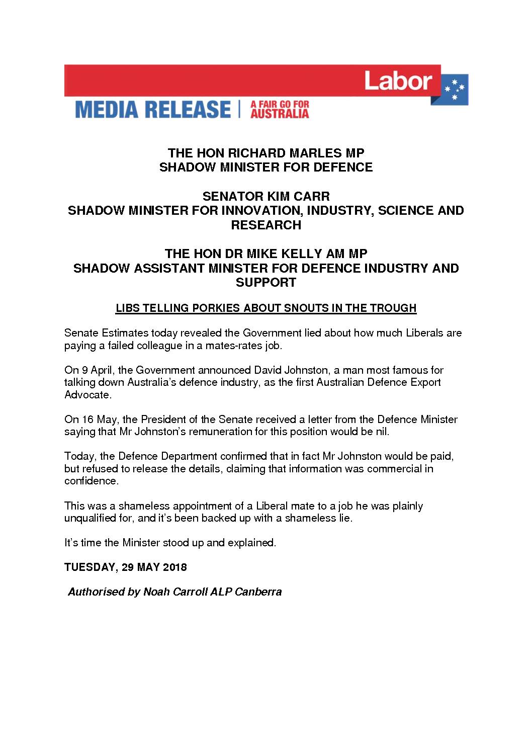 18.05.29 LIBS TELLING PORKIES ABOUT SNOUTS IN THE TROUGH