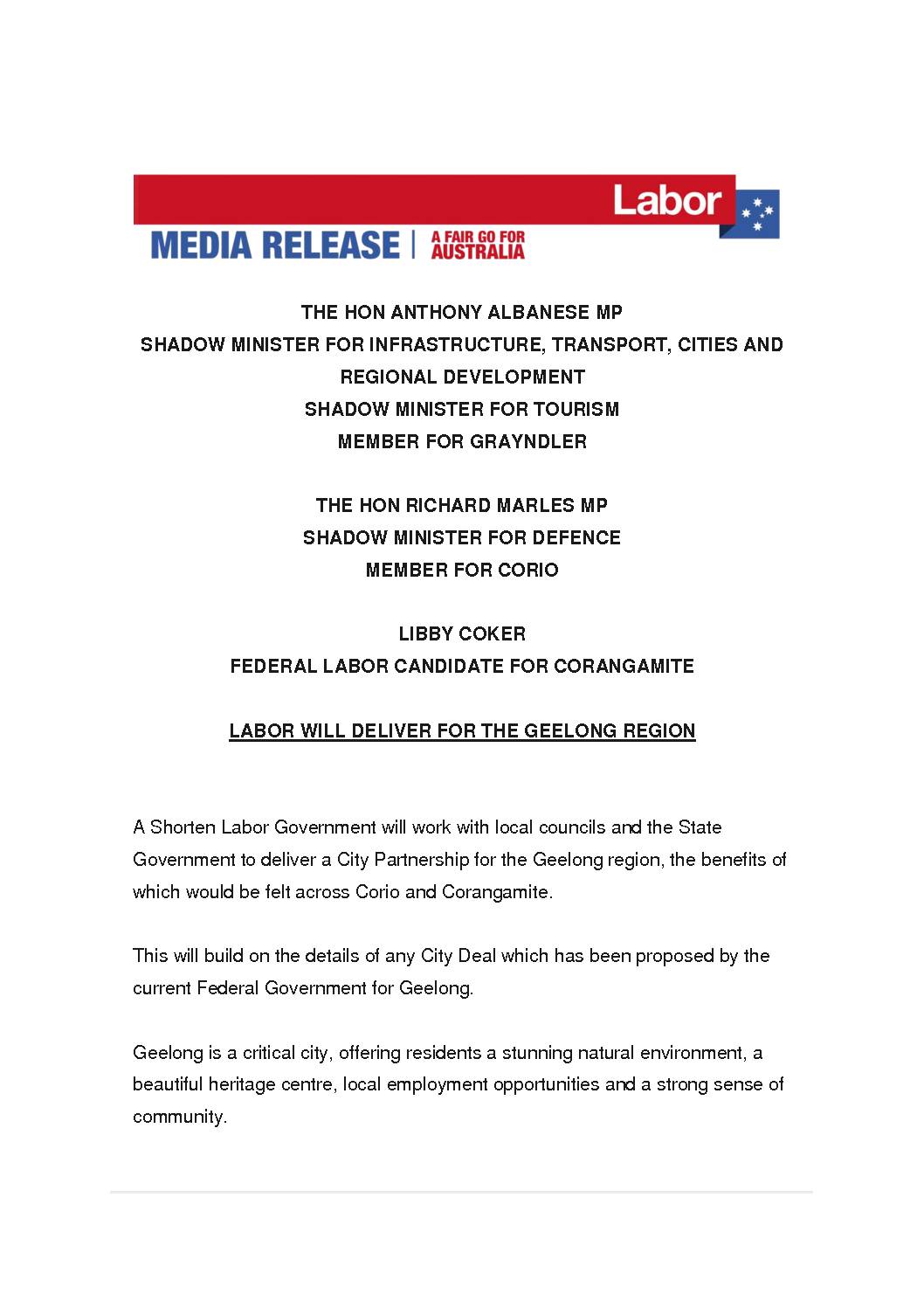 18.08.08 LABOR WILL DELIVER FOR THE GEELONG REGION