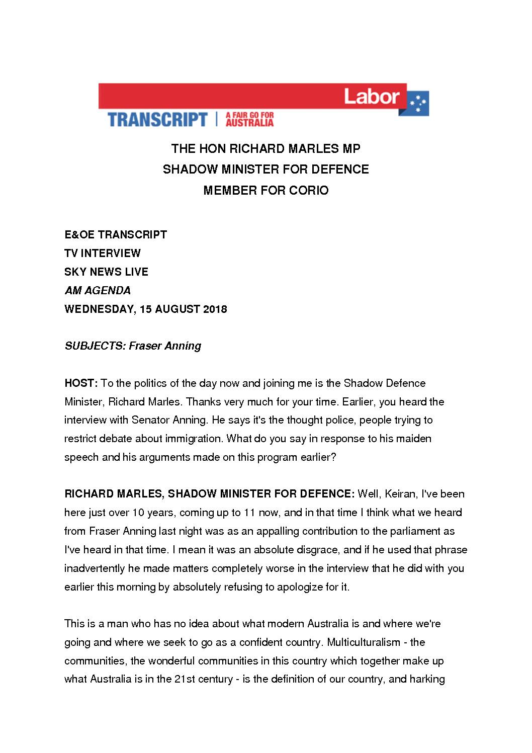 18.08.15 SKY NEWS – AM AGENDA – TRANSCRIPT