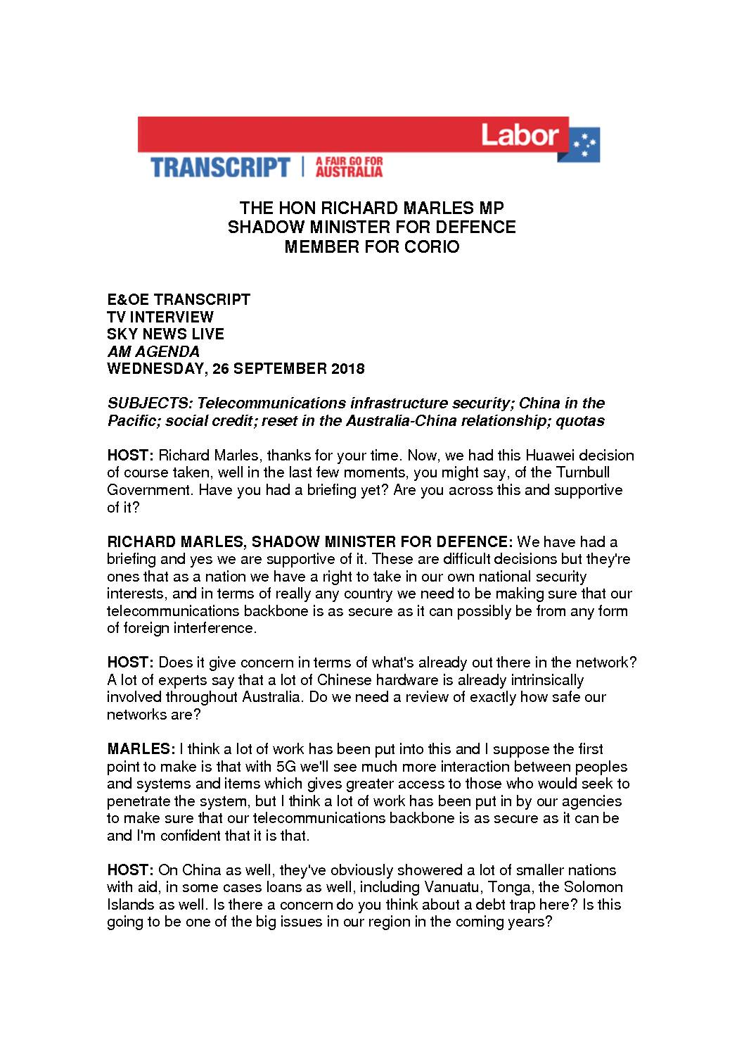 18.09.26 SKY NEWS AM AGENDA TRANSCRIPT