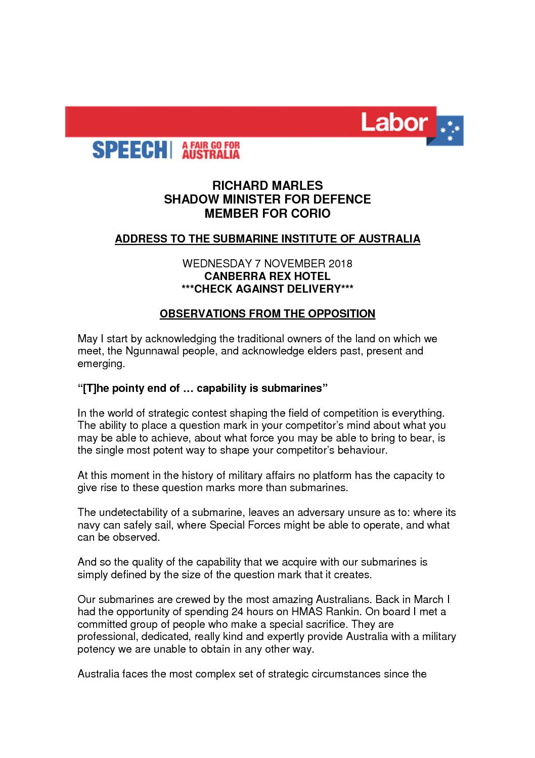18.11.07 SPEECH TO SIA CONFERENCE