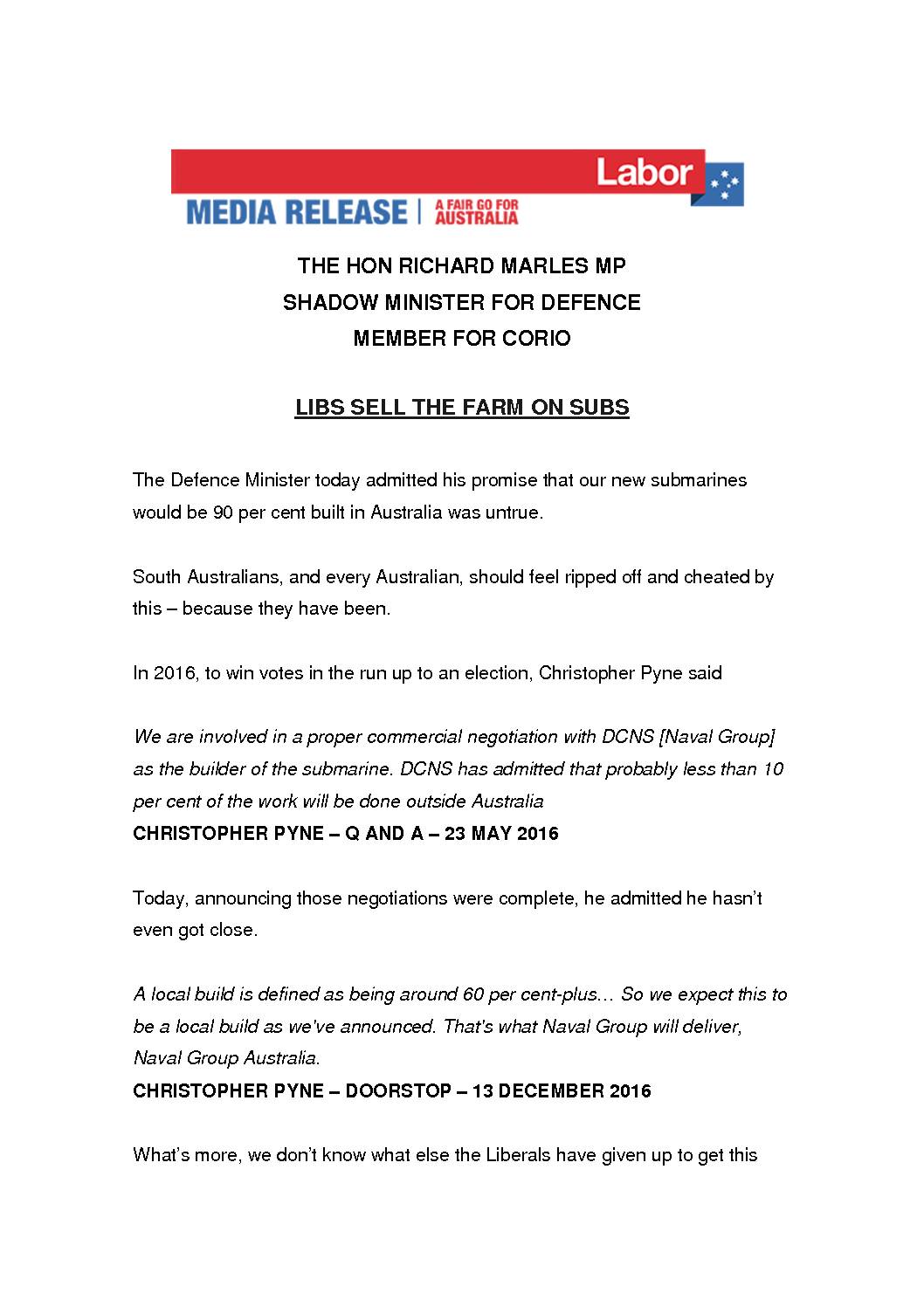 18.12.13 LIBS SELL THE FARM ON SUBS