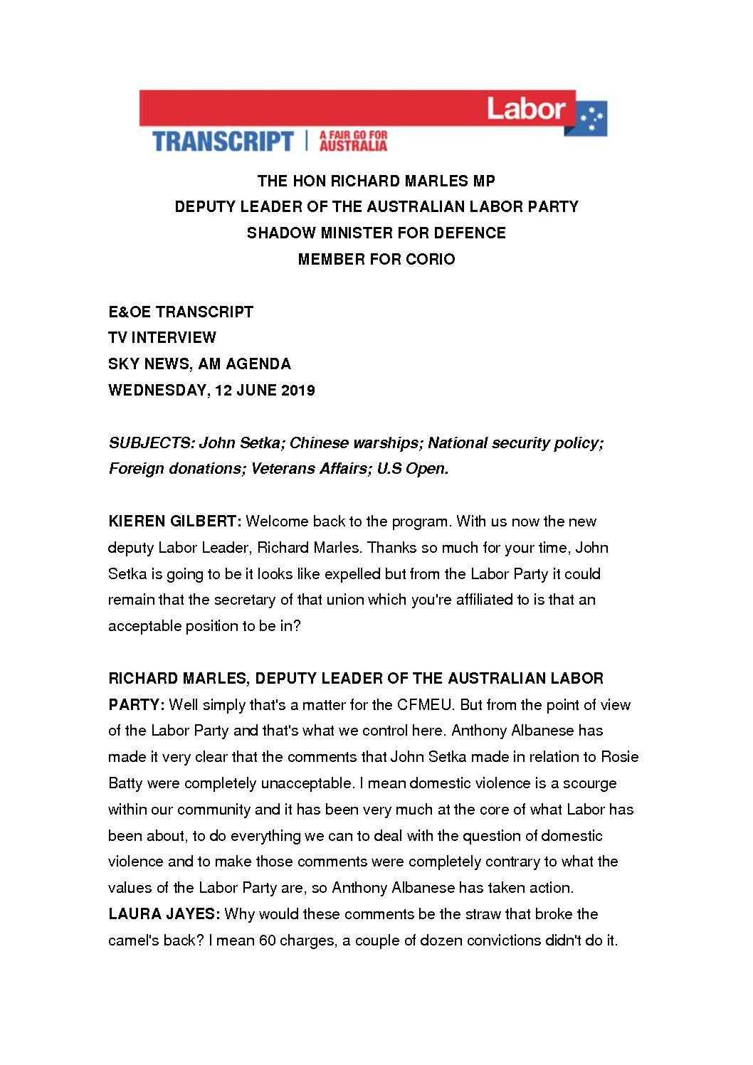 19.06.12 SKY NEWS – AM AGENDA – TRANSCRIPT