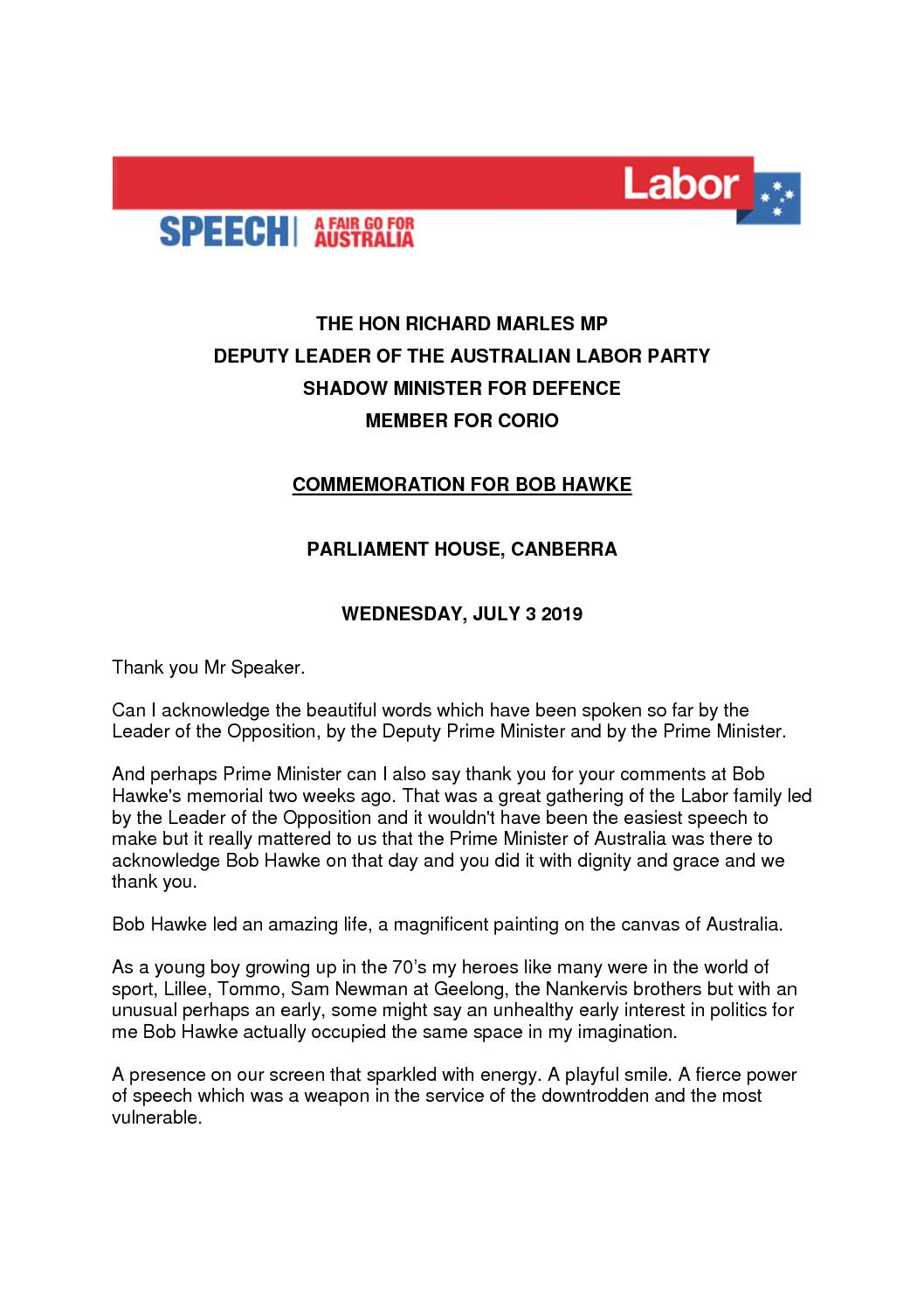 19.07.03 BOB HAWKE COMMEMORATION