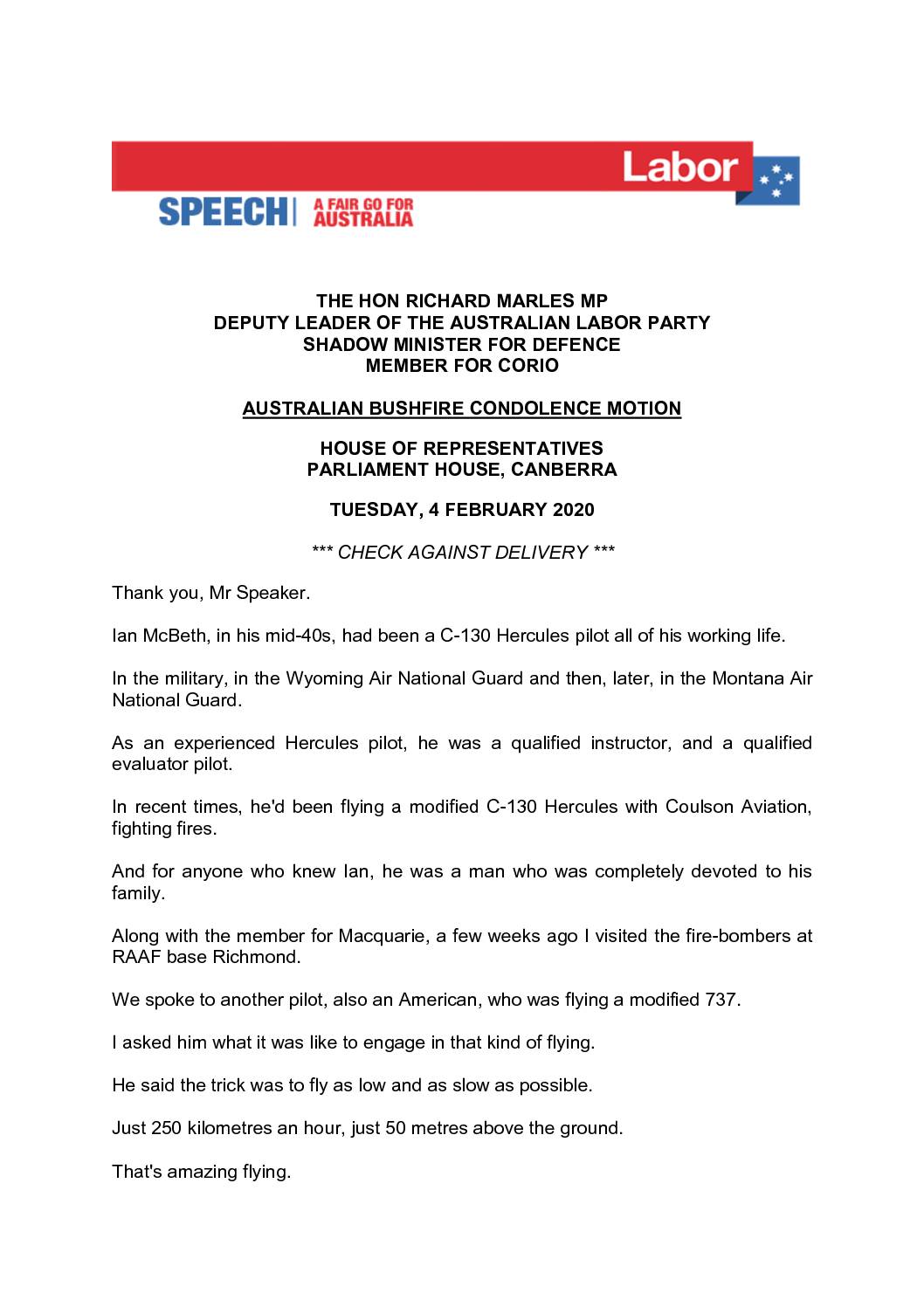 20.02.04 AUSTRALIAN BUSHFIRE CONDOLENCE MOTION