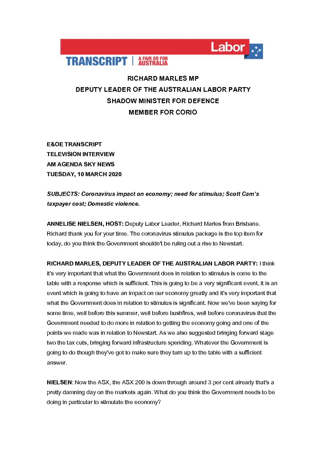 20.03.10 SKY NEWS AM AGENDA WITH ANNELISE NIELSON – TRANSCRIPT