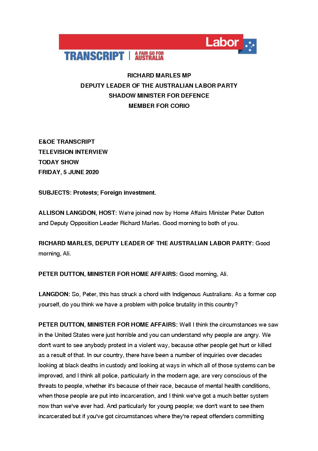 20.06.05-CHANNEL-9-THE-TODAY-SHOW-TRANSCRIPT