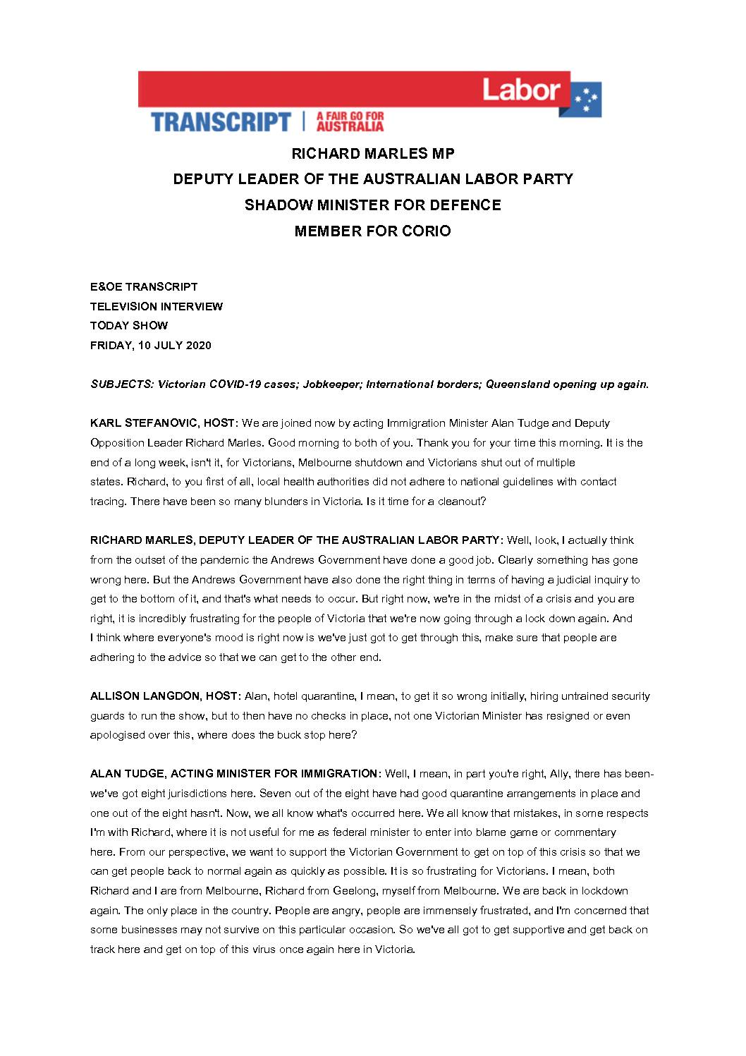 20.07.10-CHANNEL-9-THE-TODAY-SHOW-TRANSCRIPT