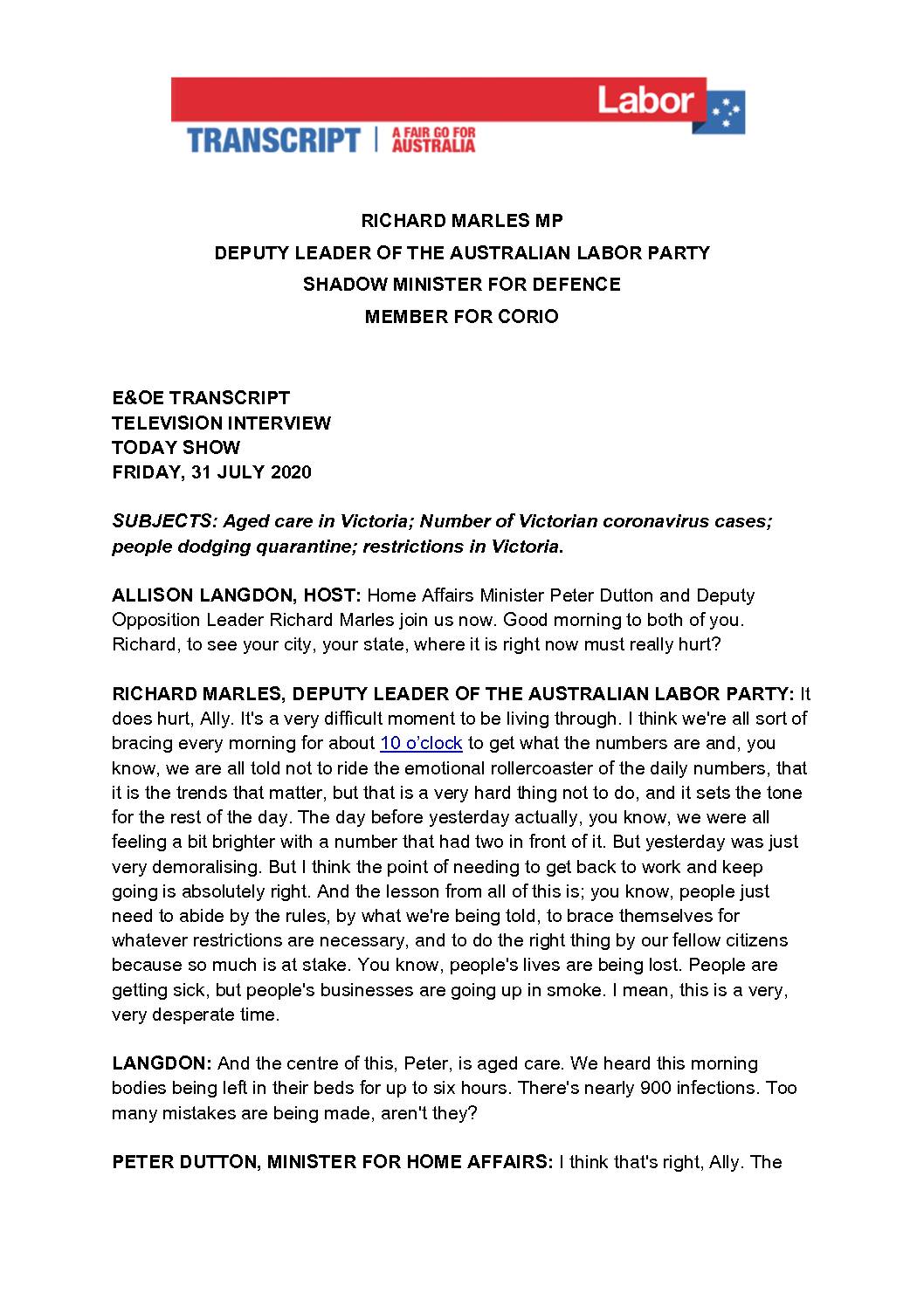 20.07.31-CHANNEL-9-THE-TODAY-SHOW-TRANSCRIPT