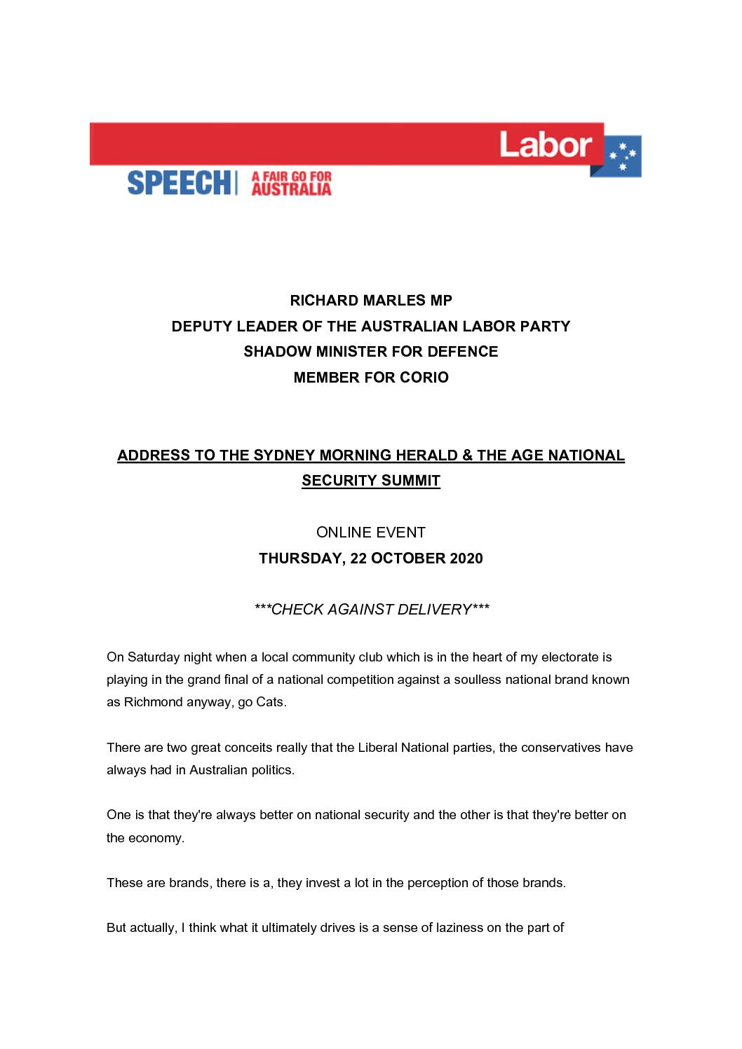20.10.22-ADDRESS-TO-THE-SYDNEY-MORNING-HERALD-AND-THE-AGE-NATIONAL-SECURITY-SUMMIT