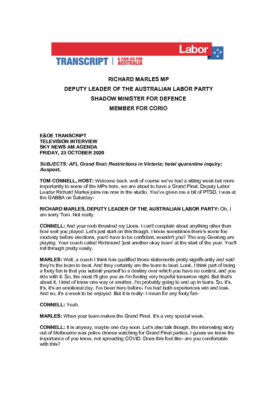 20.10.23-SKY-NEWS-AM-AGENDA-WITH-TOM-CONNELL-TRANSCRIPT